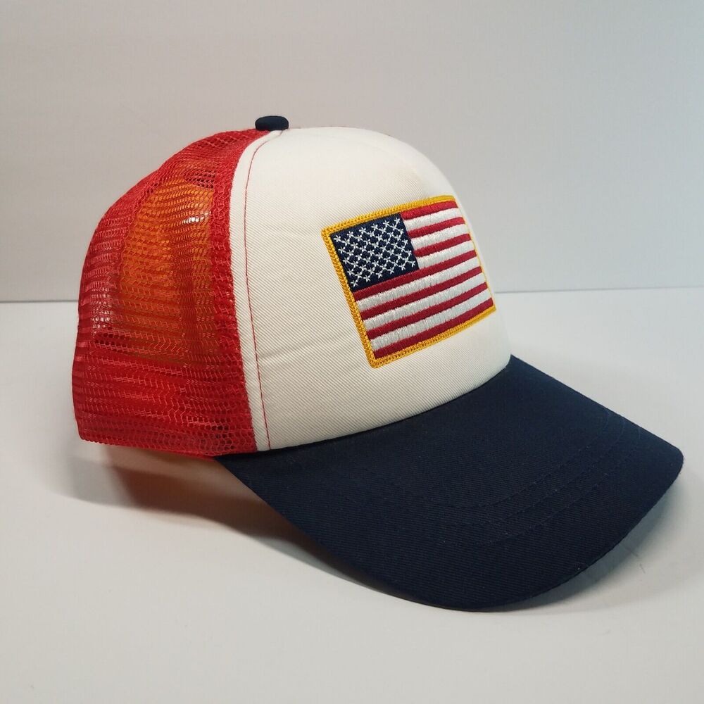American Flag Adjustable Red Snapback Trucker Mesh Hat By Infinity
